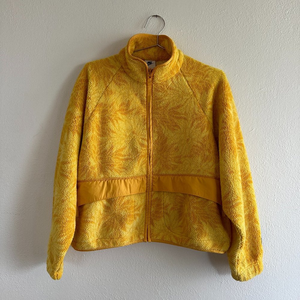 Nike Sportswear Cozy Sherpa Yellow Floral Fuzzy Jacket